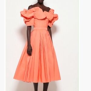 Alexander McQueen Off The Shoulder Faille Corset Coral Dress Size 10 New